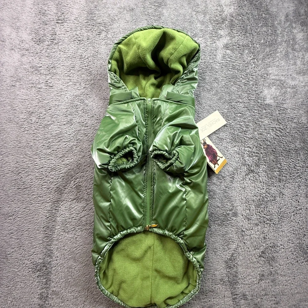 Rachel Zoe Pet Dog Puffer Jacket NWT XL Green Full Body Hooded Soft Fleece